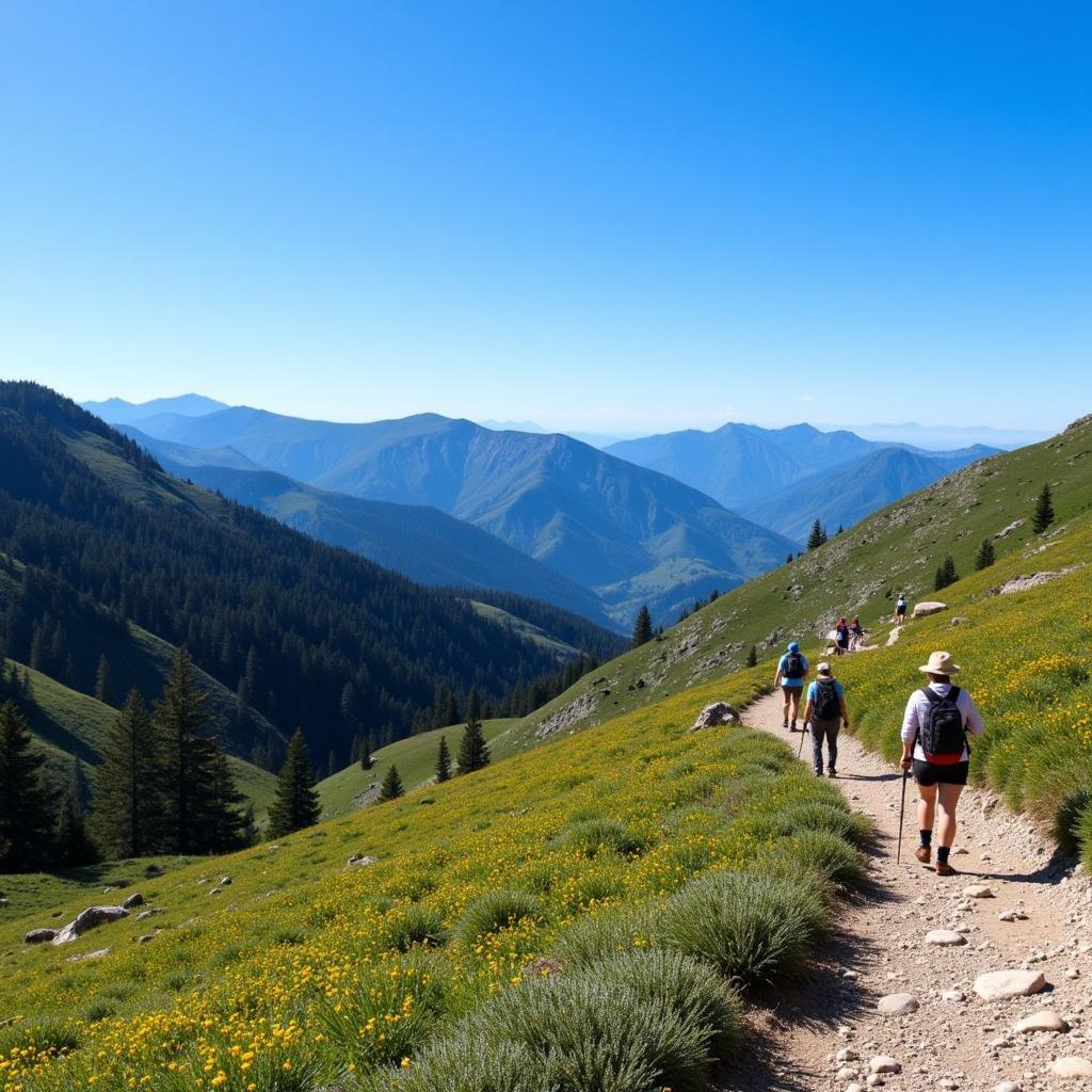 Hiking in the Sierra Nevada mountains near Los Hueros