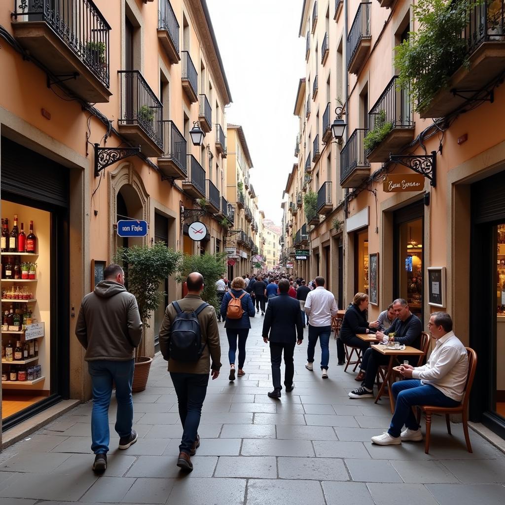 Lively street scene in Sant Andreu, Barcelona