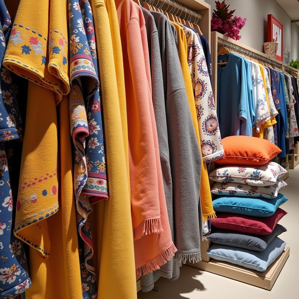 A display of colorful textiles in an H&M Home store