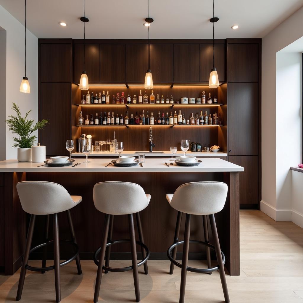 Modern Home Bar Counter with Pendant Lights