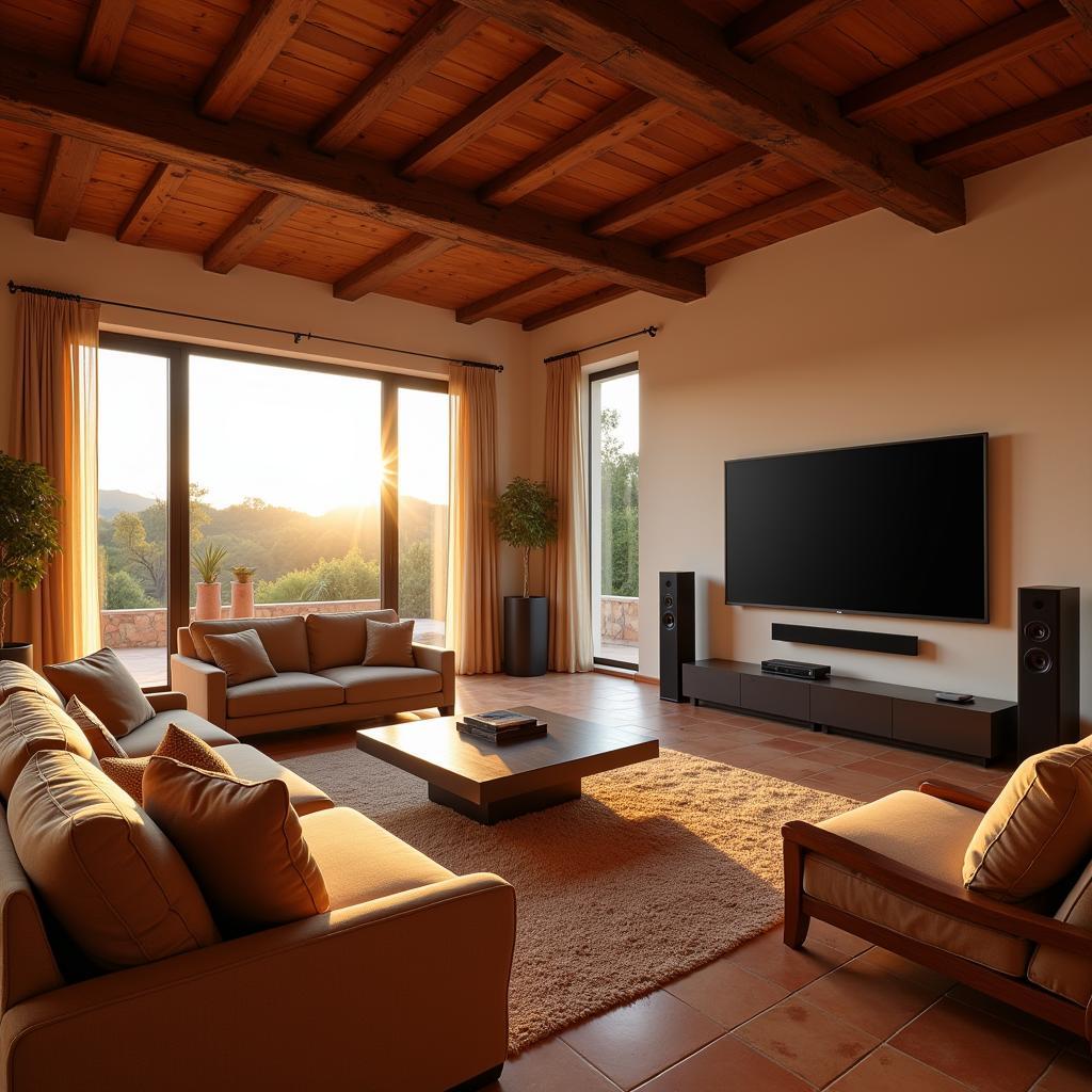 Home cinema and soundbar setup in a Spanish villa