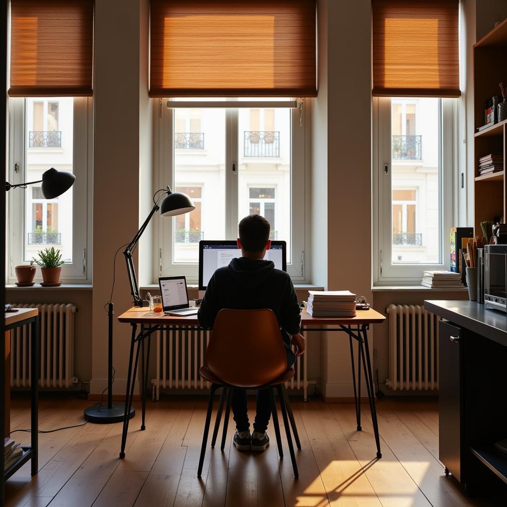 A student engrossed in their studies at Home & Co Lisbon