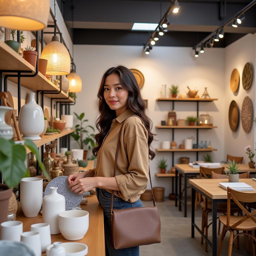 Woman browsing for home decor in a shop