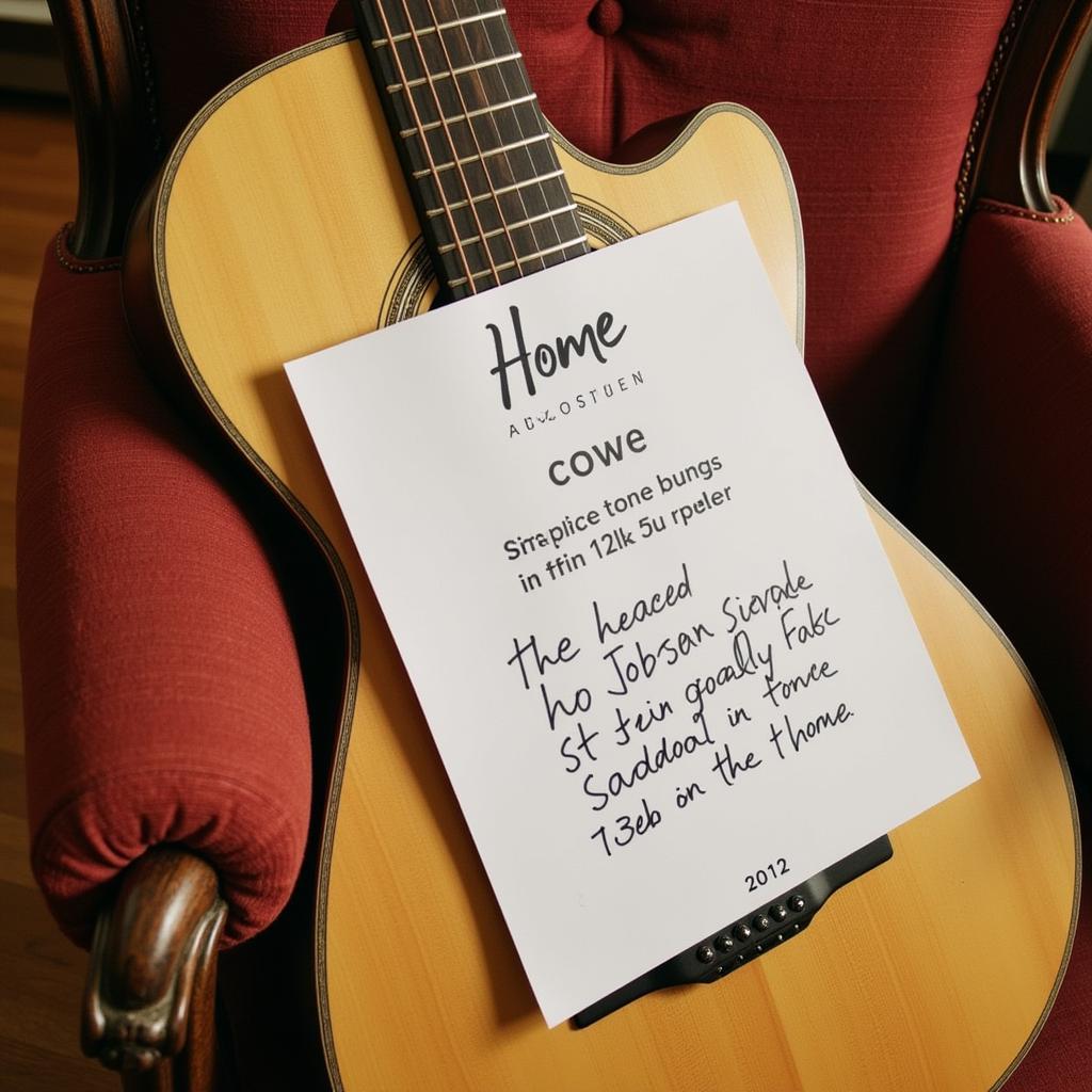 Acoustic guitar with chord diagram for "Home" by Edward Sharpe and the Magnetic Zeros