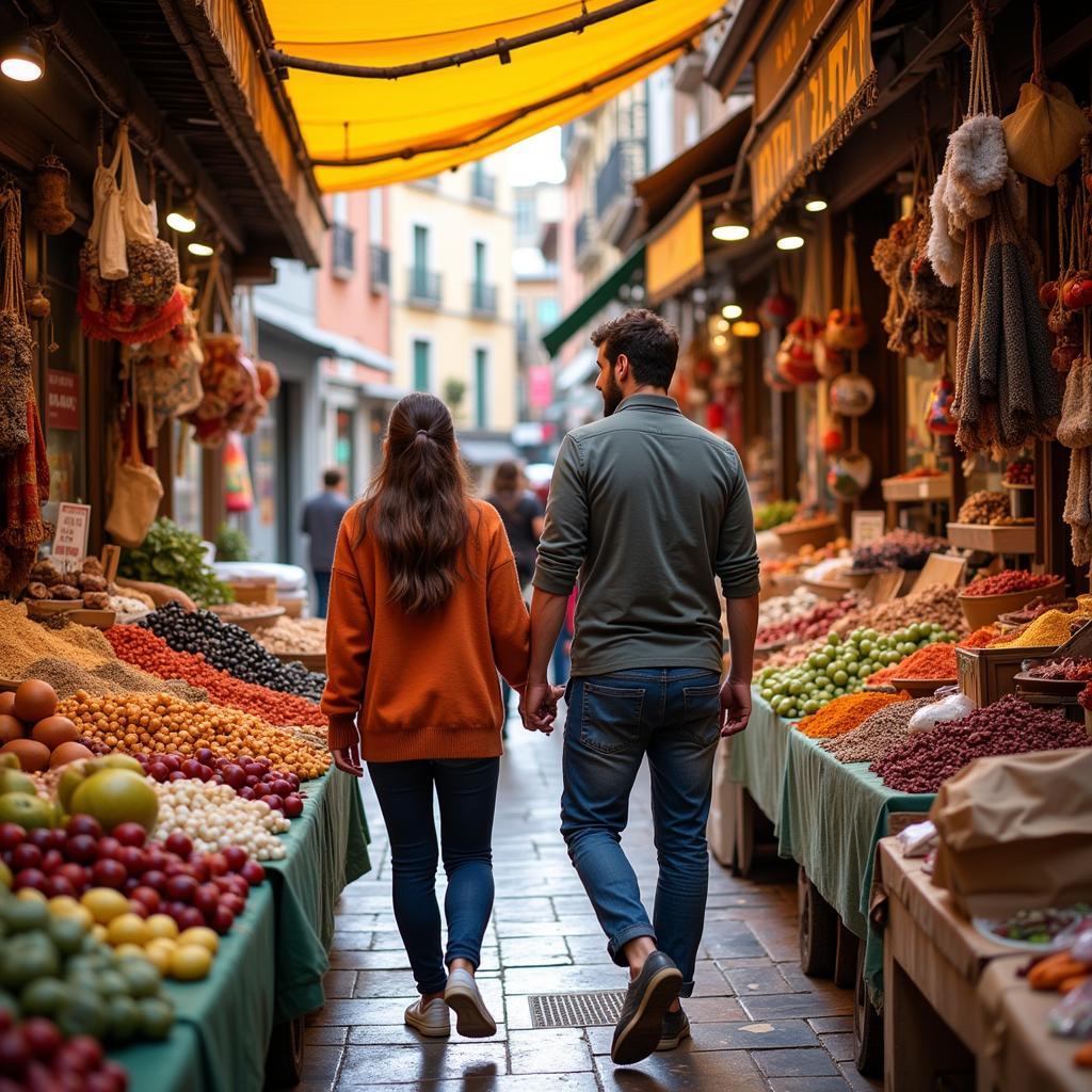 Exploring a Local Market During a Home Stay in Spain