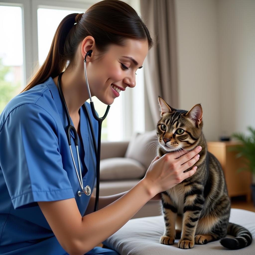 Home Veterinarian Examining a Cat