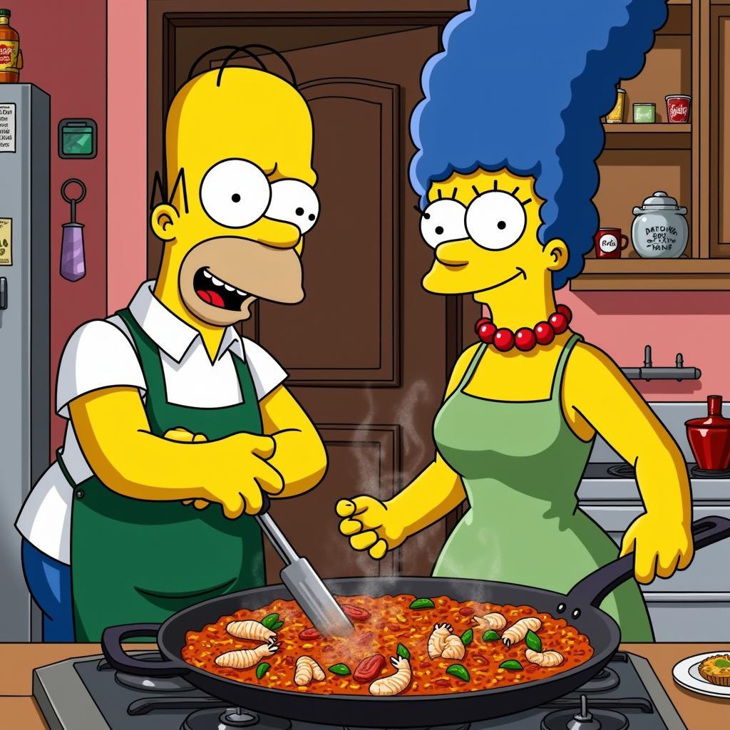 Homer and Marge Coche participating in a Spanish cooking class