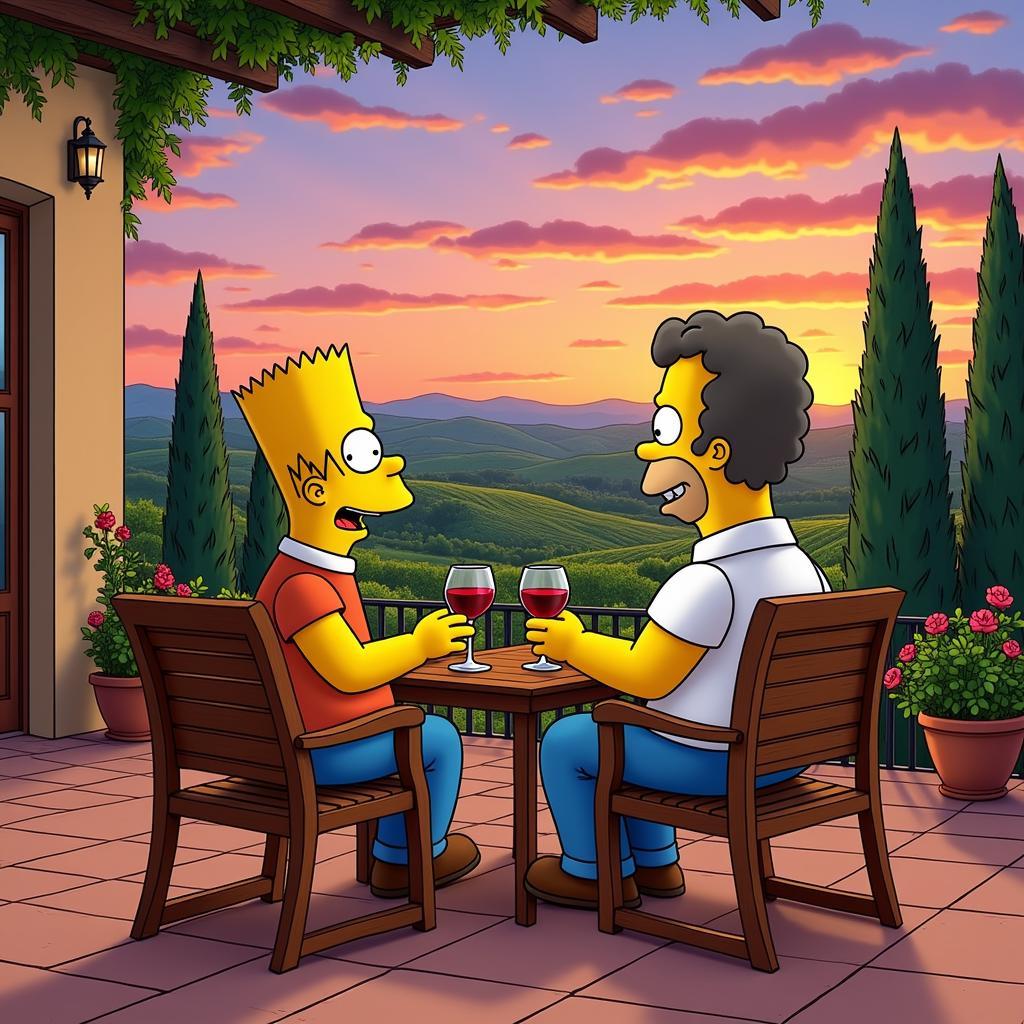 Homer and Marge Coche enjoying the view from a Spanish villa