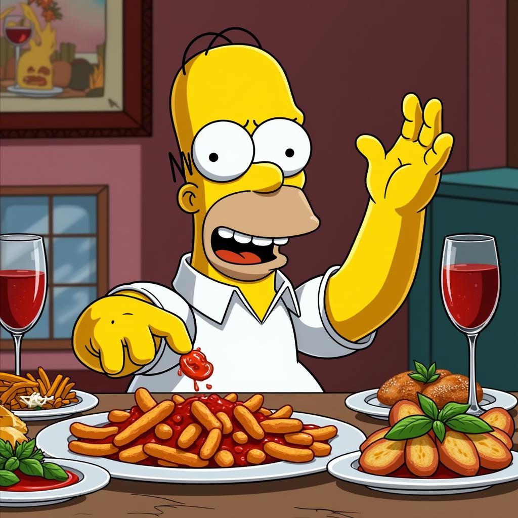 Homer Simpson Enjoying Tapas in Spain