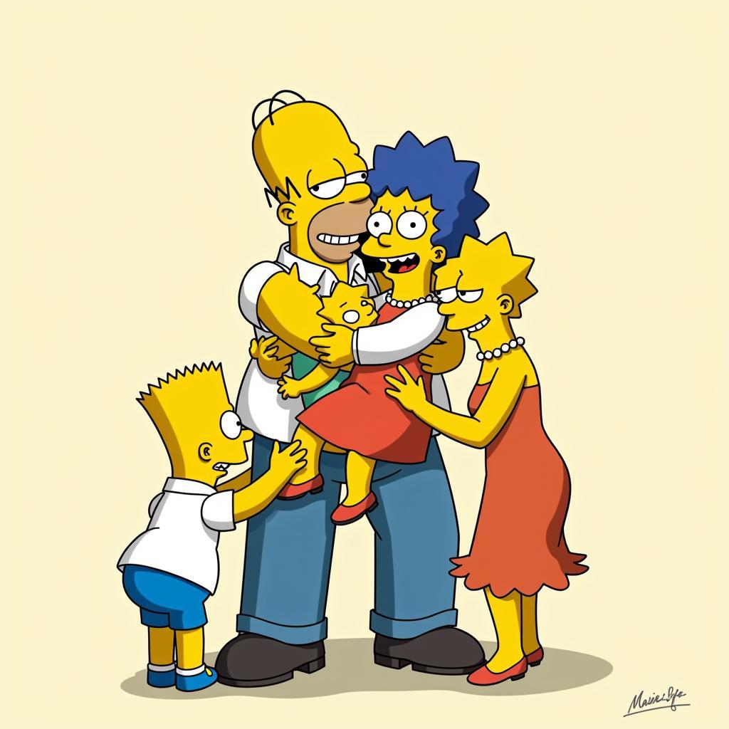 Homer Simpson hugging his family