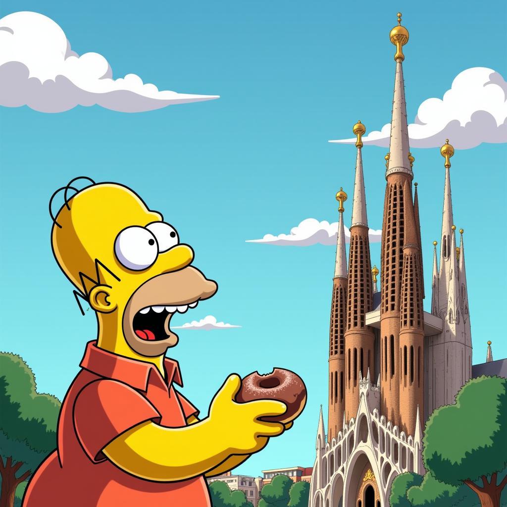 Homer Simpson Marveling at Sagrada Família