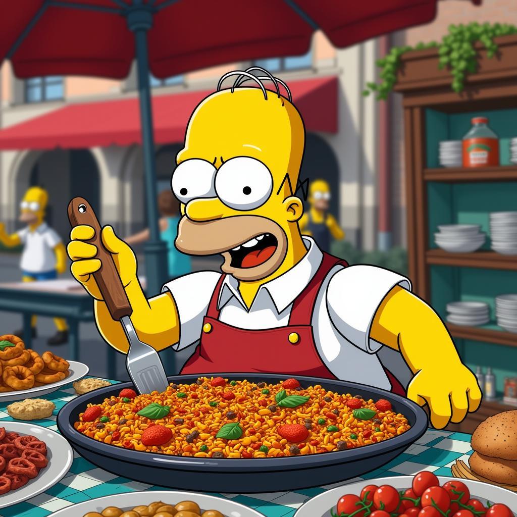 Homer Simpson Enjoying Paella