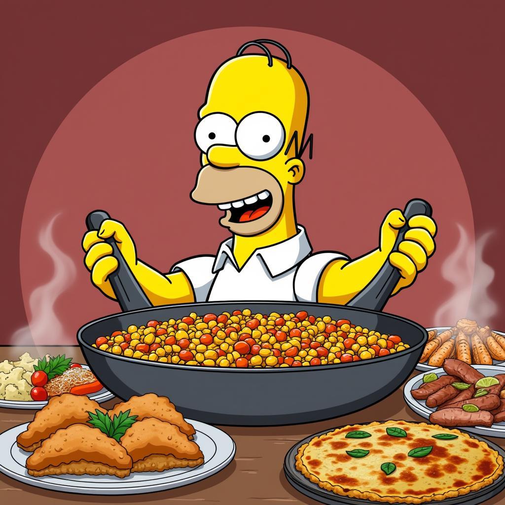 Homer Simpson enjoying paella