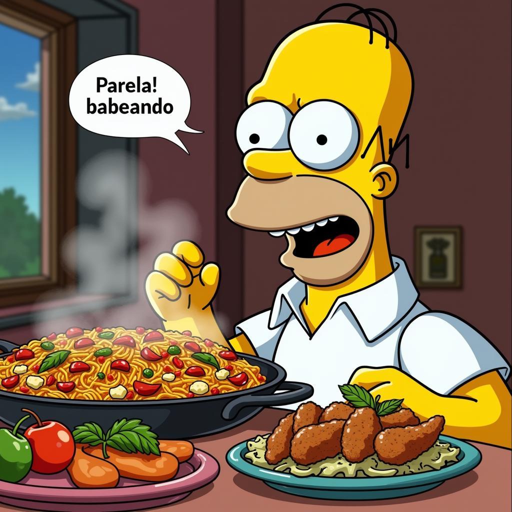 Homer Simpson savoring Paella