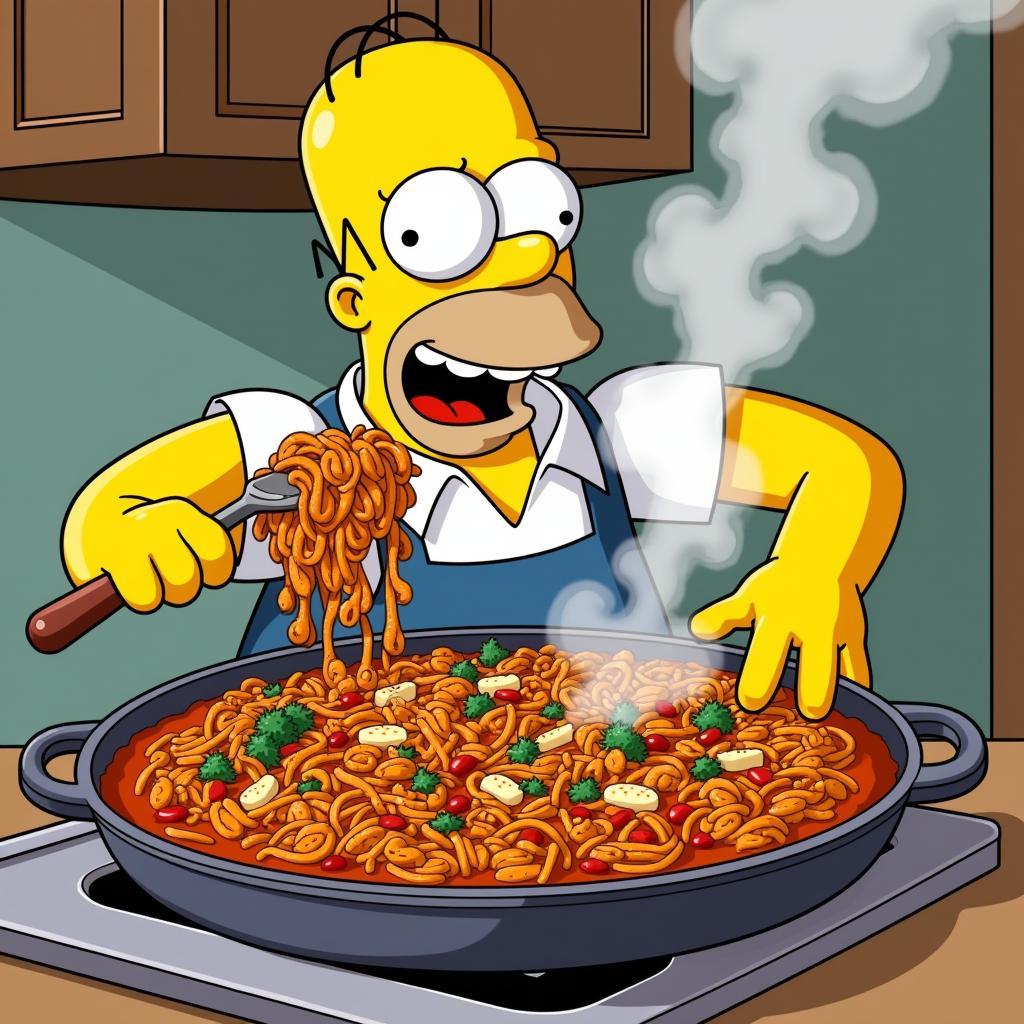 Homer Simpson Enjoying Paella