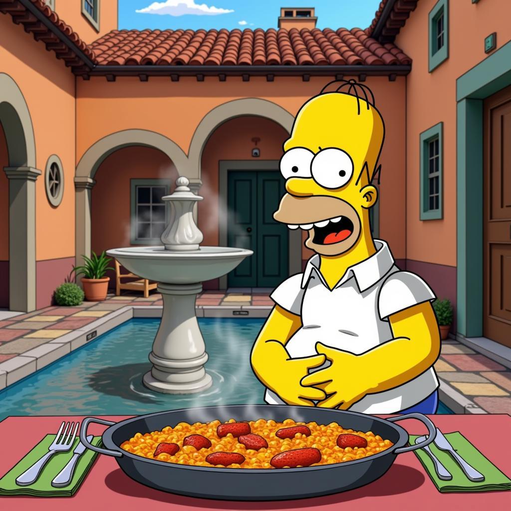 Homer Simpson enjoying paella