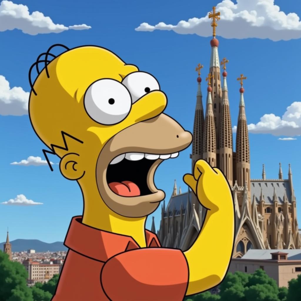 Homer Simpson admiring the Sagrada Familia