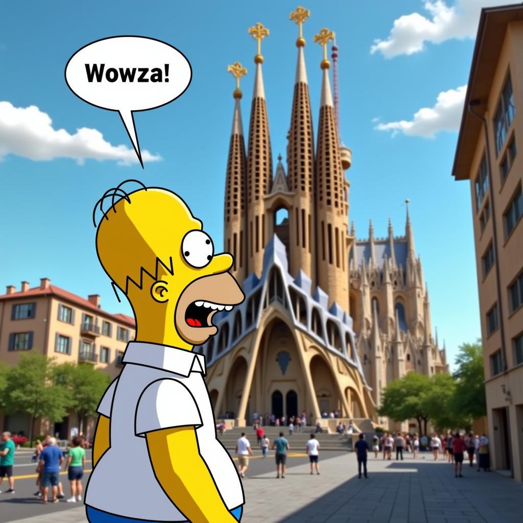 Homer Simpson Amazed by Sagrada Familia