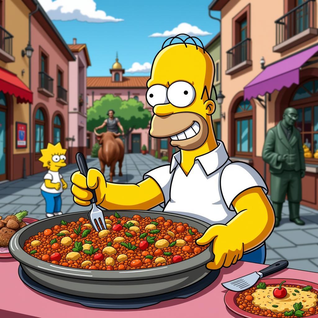 Homer Simpson Enjoying Paella