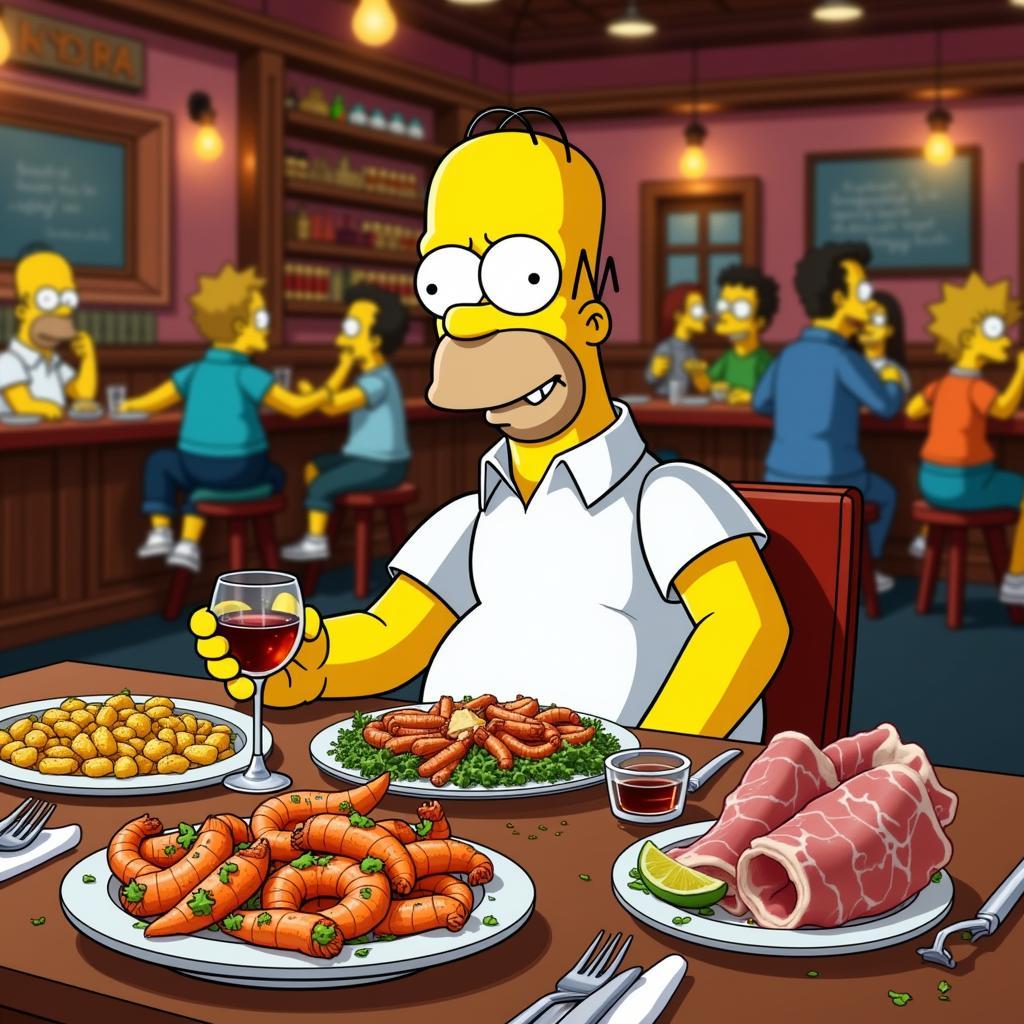 Homer Simpson Enjoying Spanish Tapas