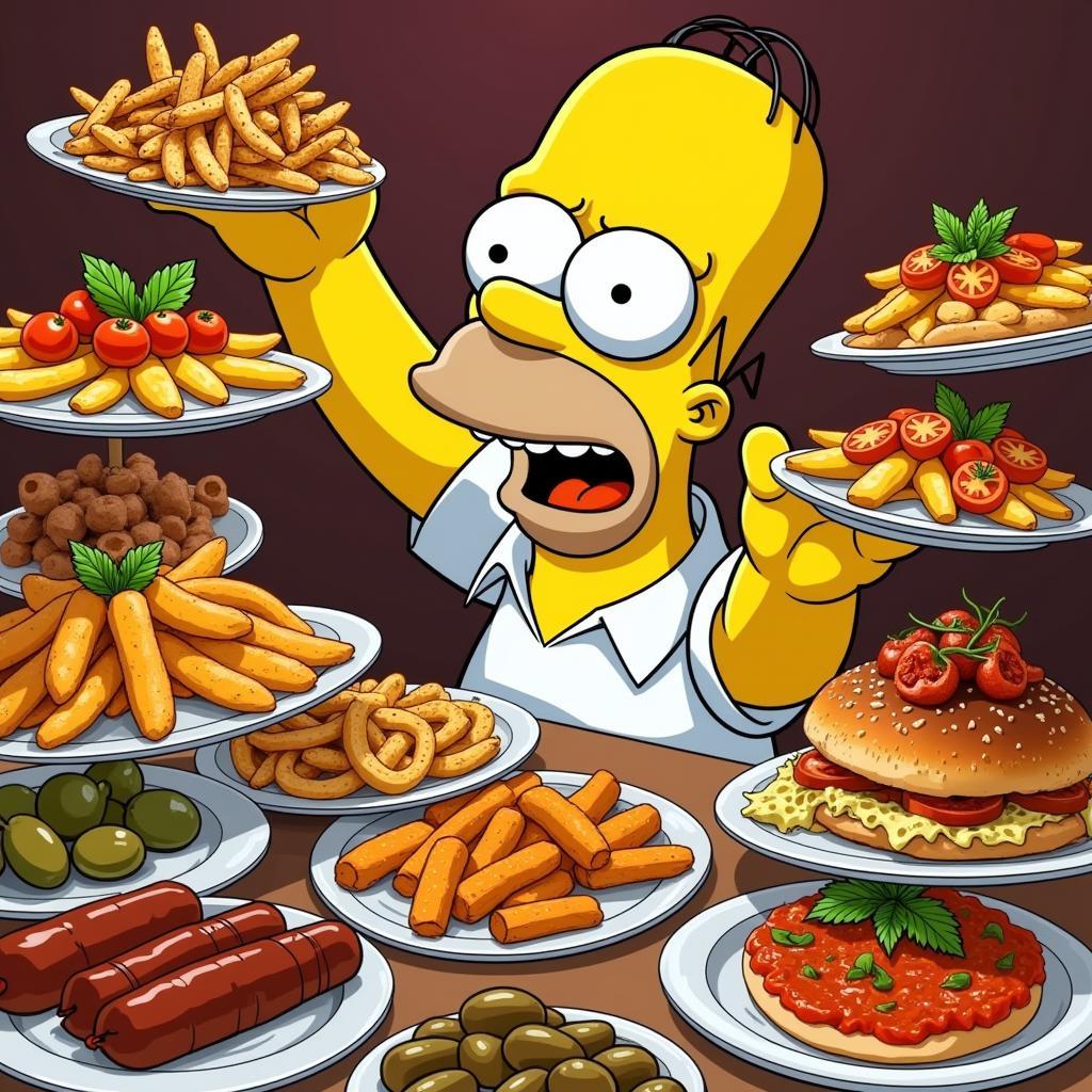 Homer Simpson enjoying tapas in Spain