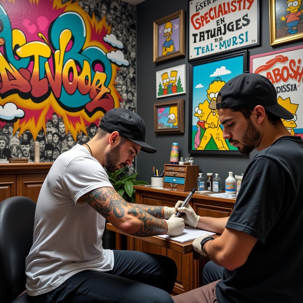 Homer Simpson Tattoo Parlor in Spain