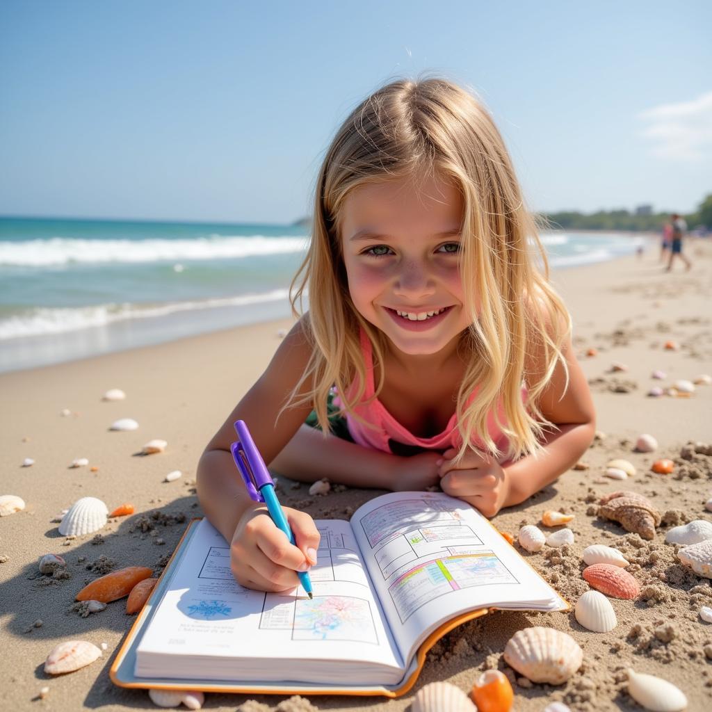 Child Writing in Travel Journal