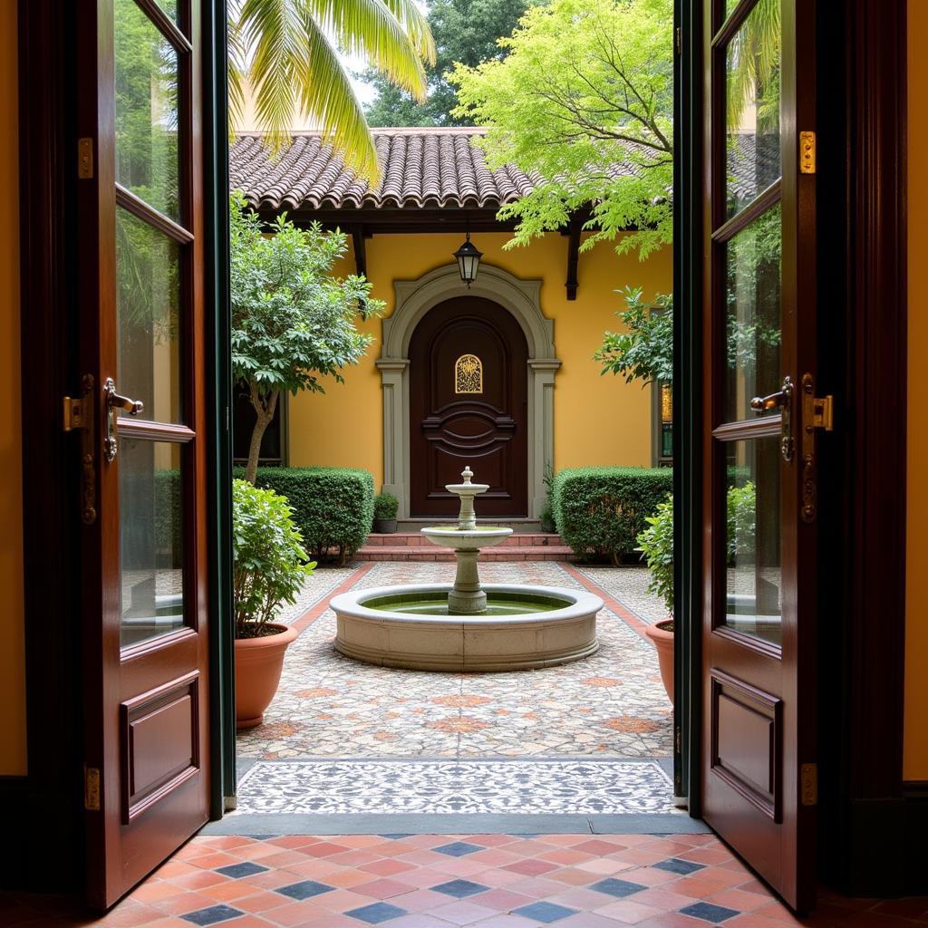 Tranquil courtyard of a traditional hotel homs