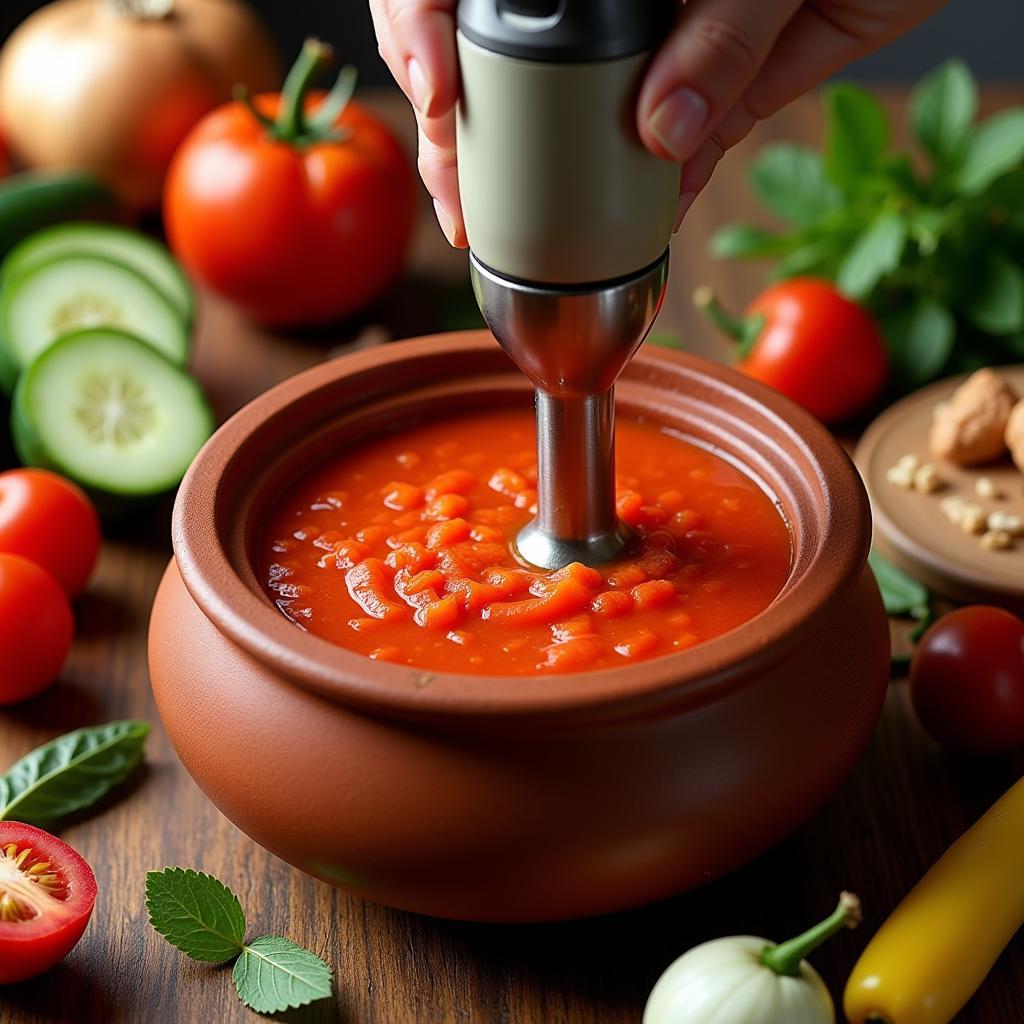 Making Gazpacho with Immersion Blender