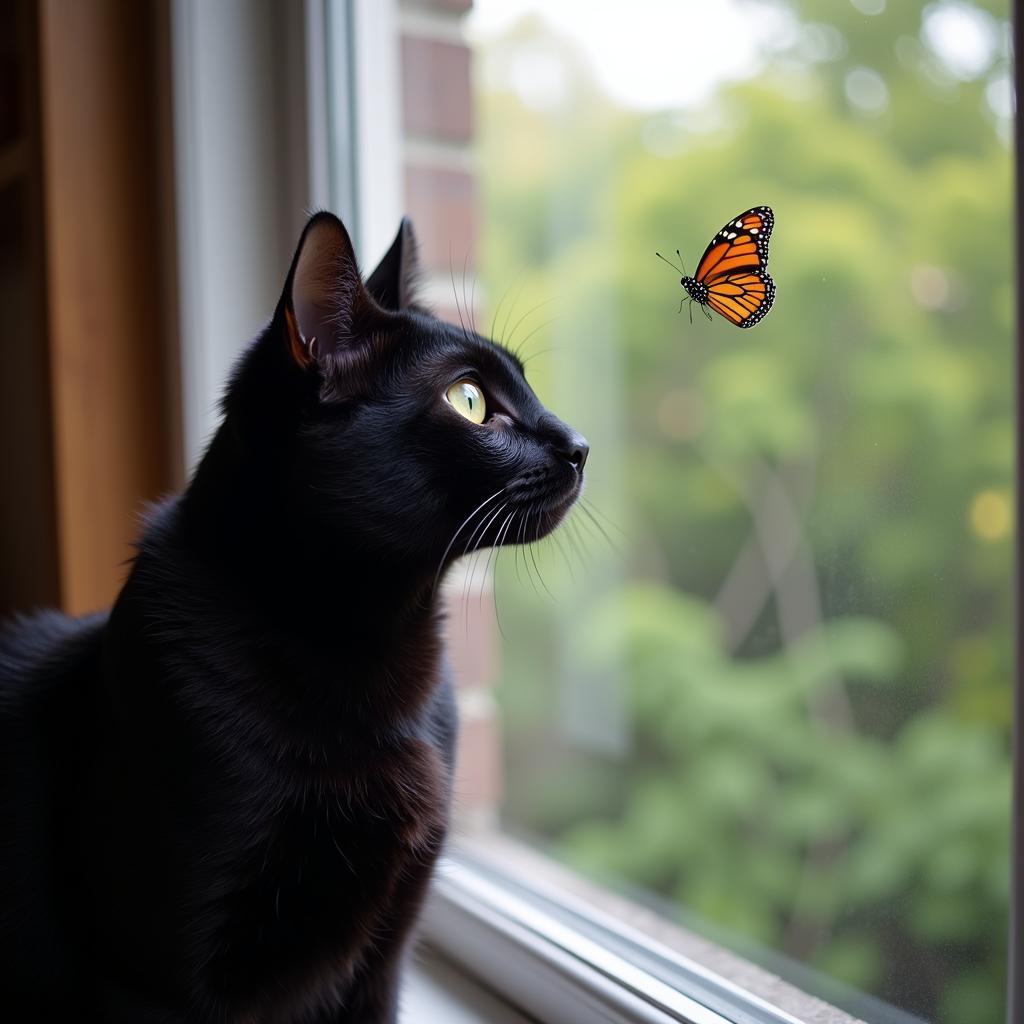 Indoor cat observing the outside world