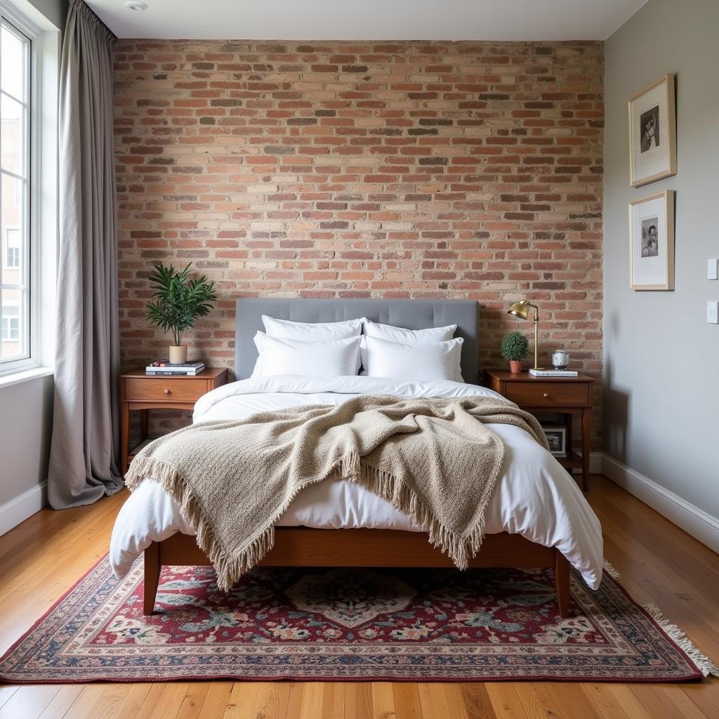 Industrial Bedroom with Warm Textiles