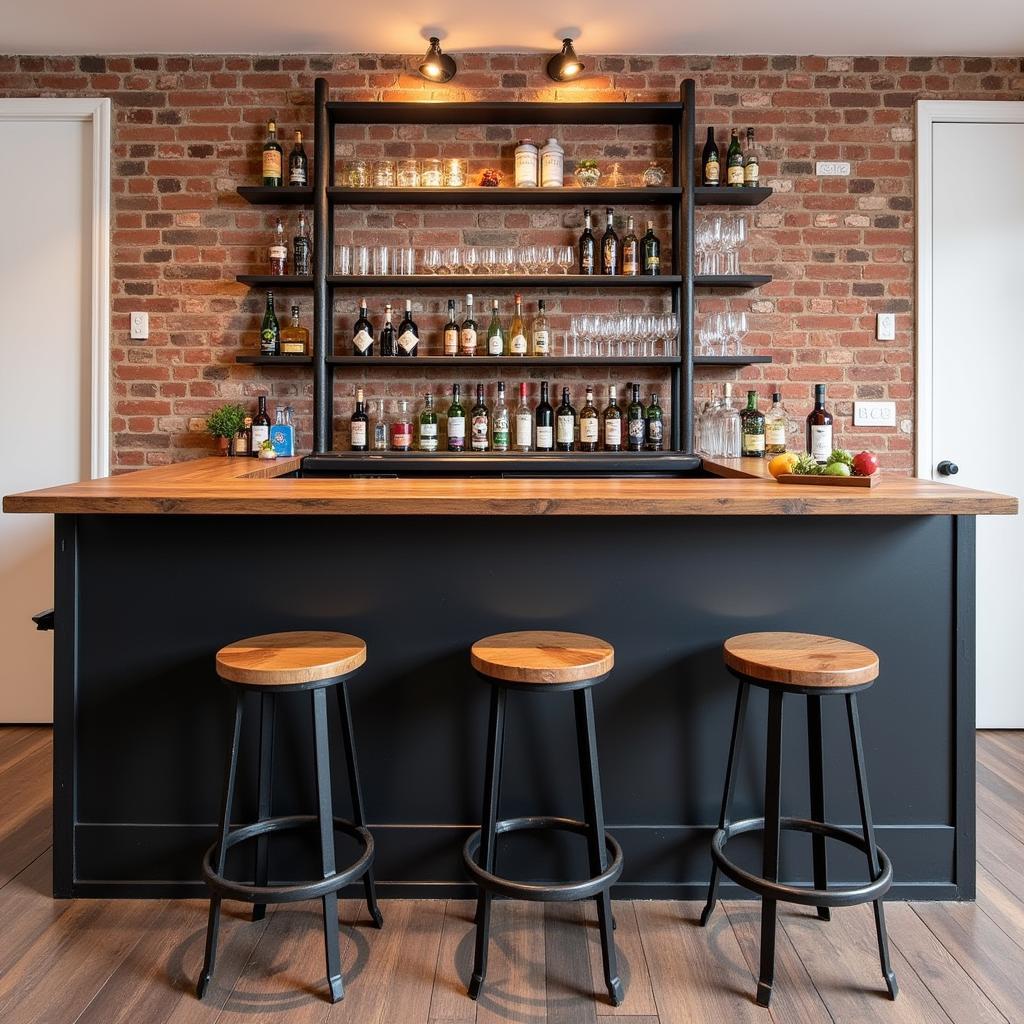 Industrial Chic Bar Counter with Exposed Brick Wall