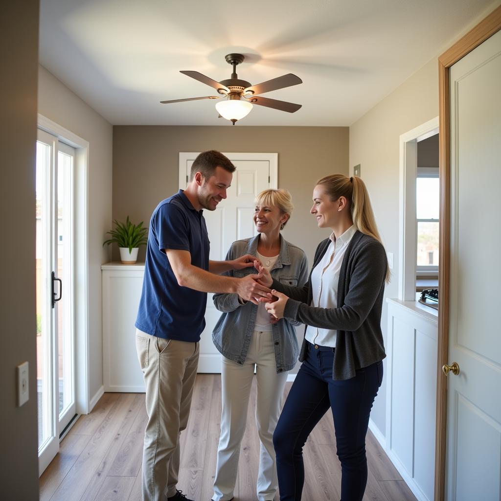 Couple inspecting a pre-owned mobile home in Barcelona