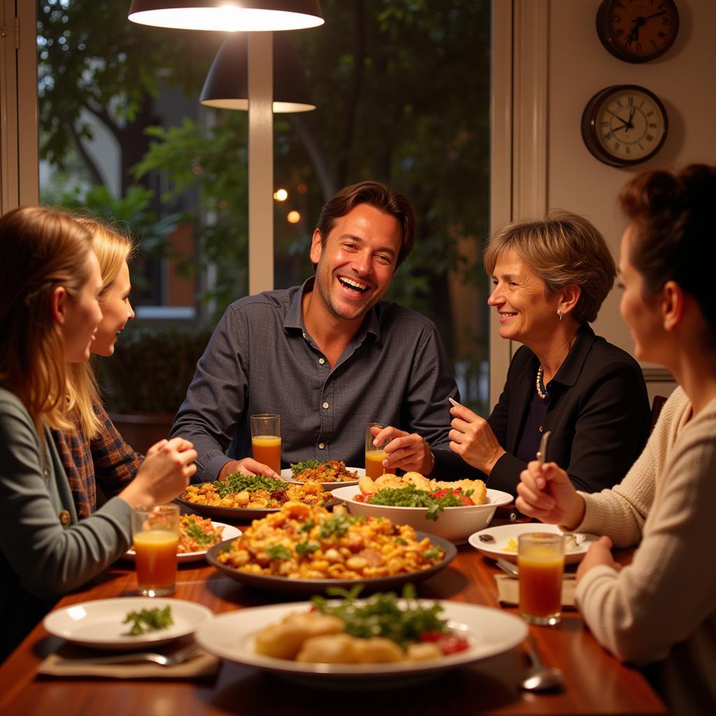 Jack enjoying paella with a local family