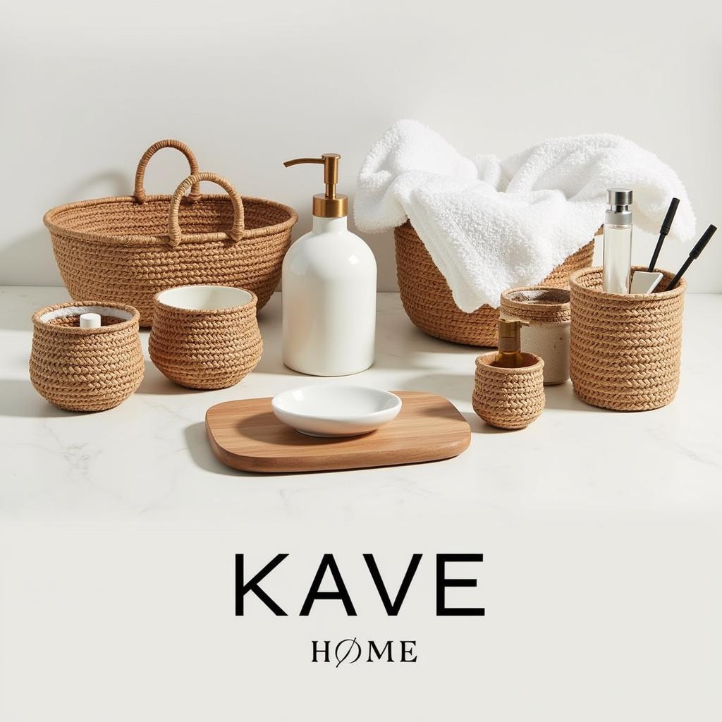 Assortment of Kave Home bathroom accessories arranged on a countertop