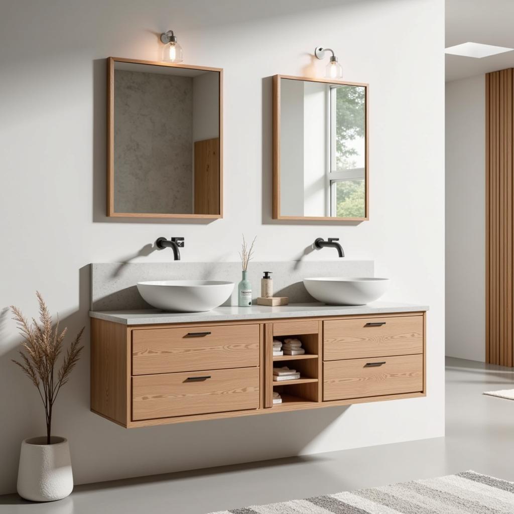 Modern bathroom vanity with integrated sink and sleek storage solutions