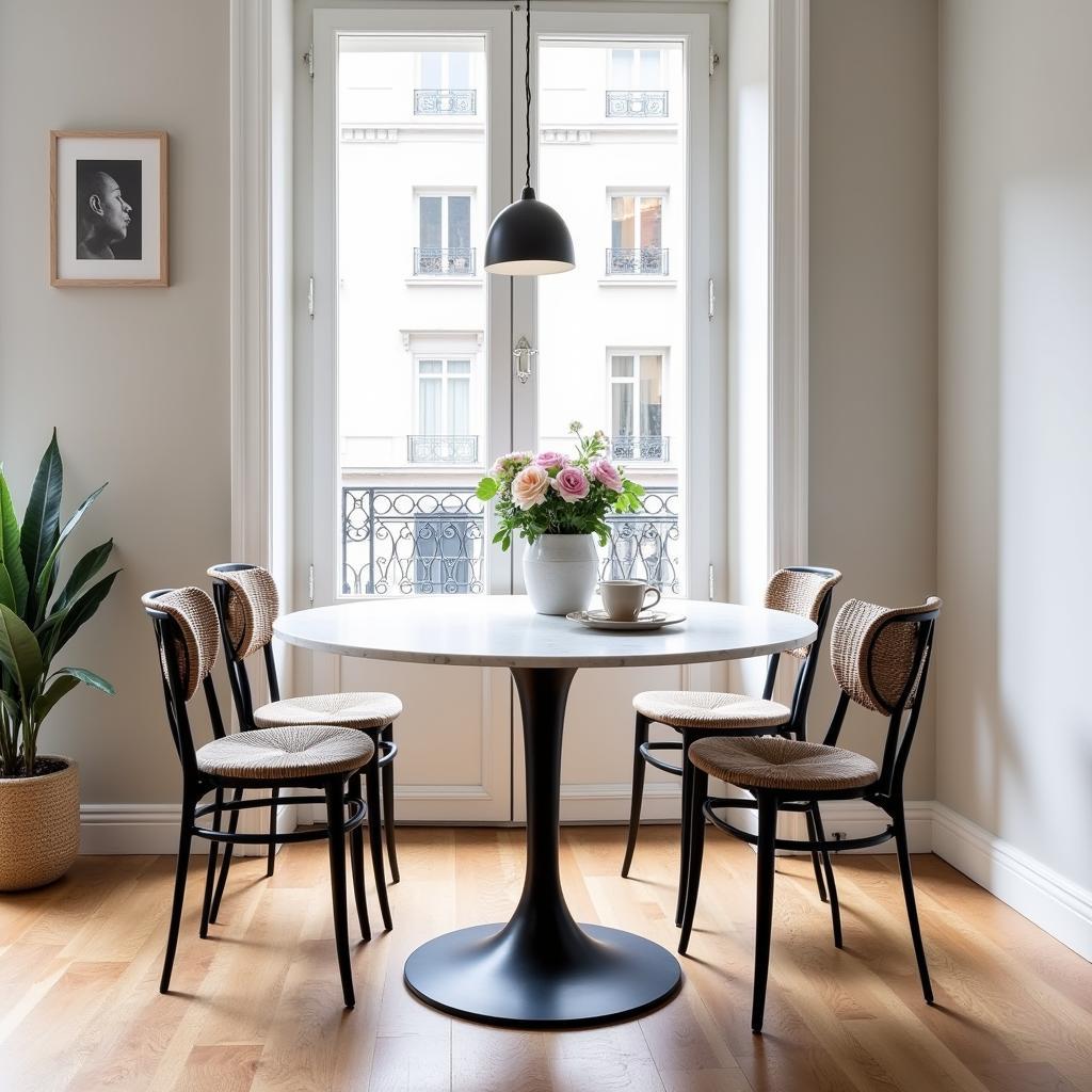 Stylish dining area in a Madrid homestay featuring a Kave Home dining table