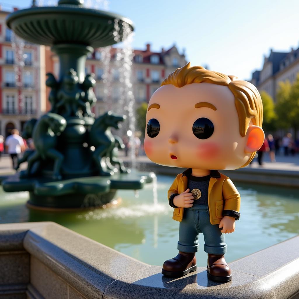 Kevin McCallister funko pop at Cibeles Fountain in Madrid