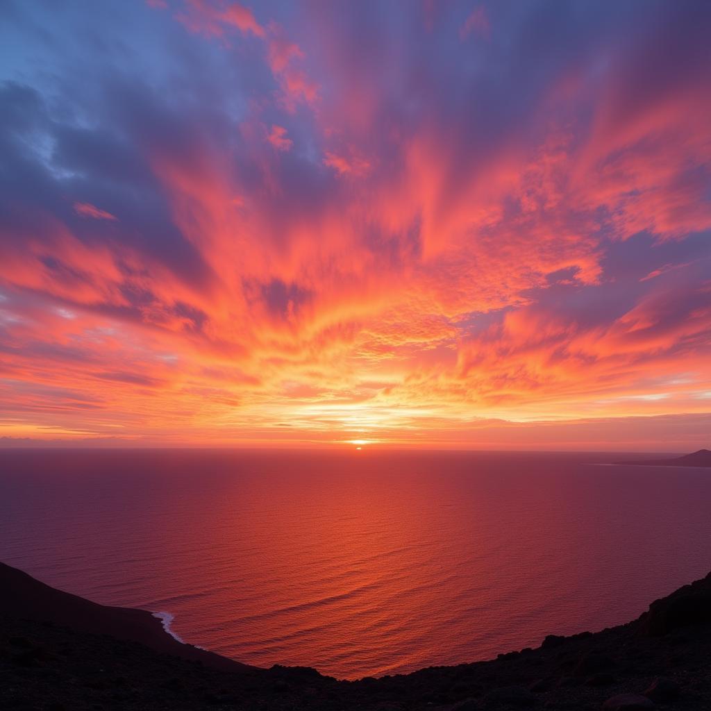 Spectacular Sunset over the Atlantic Ocean in Lanzarote