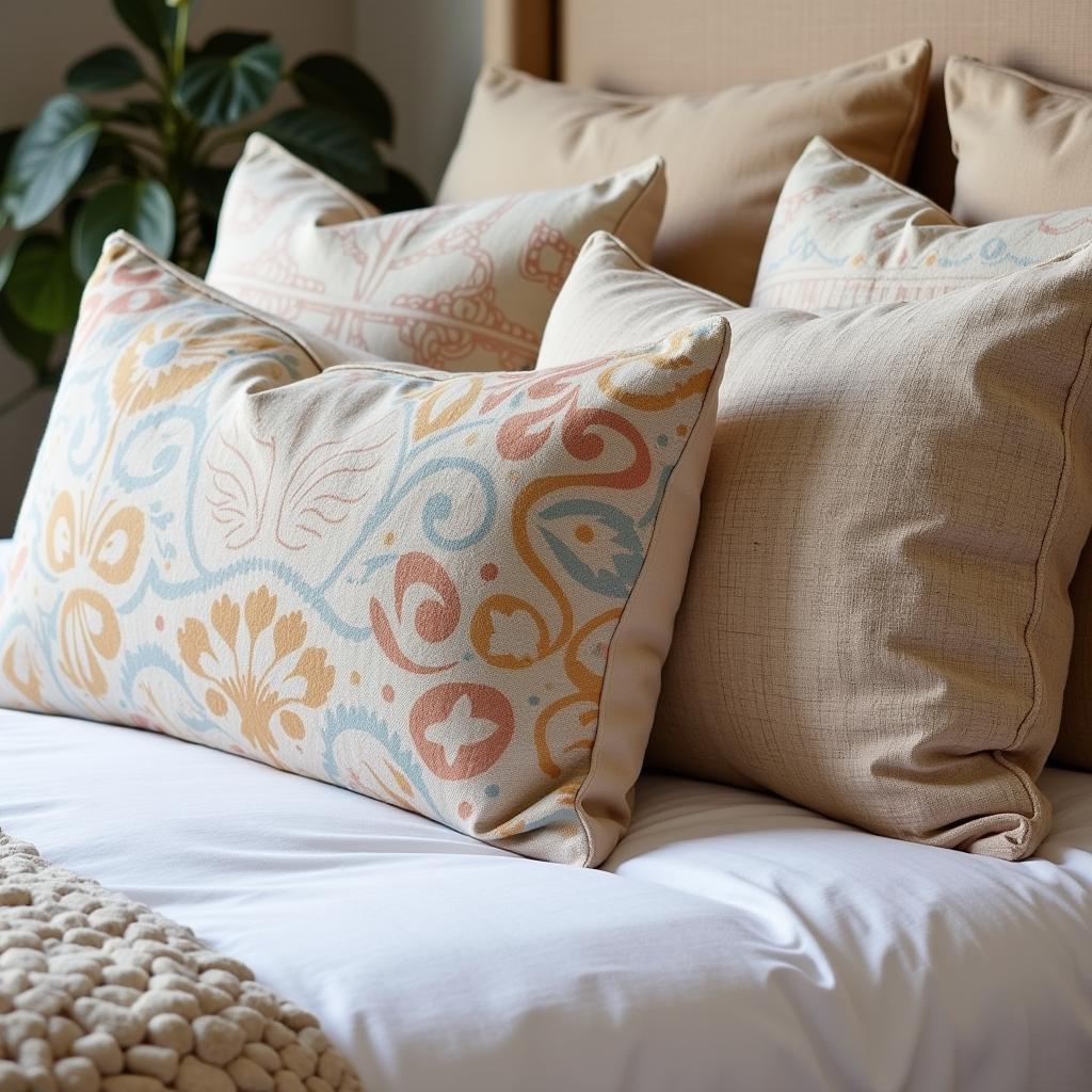 Arrangement of Large Cushions on a Bed