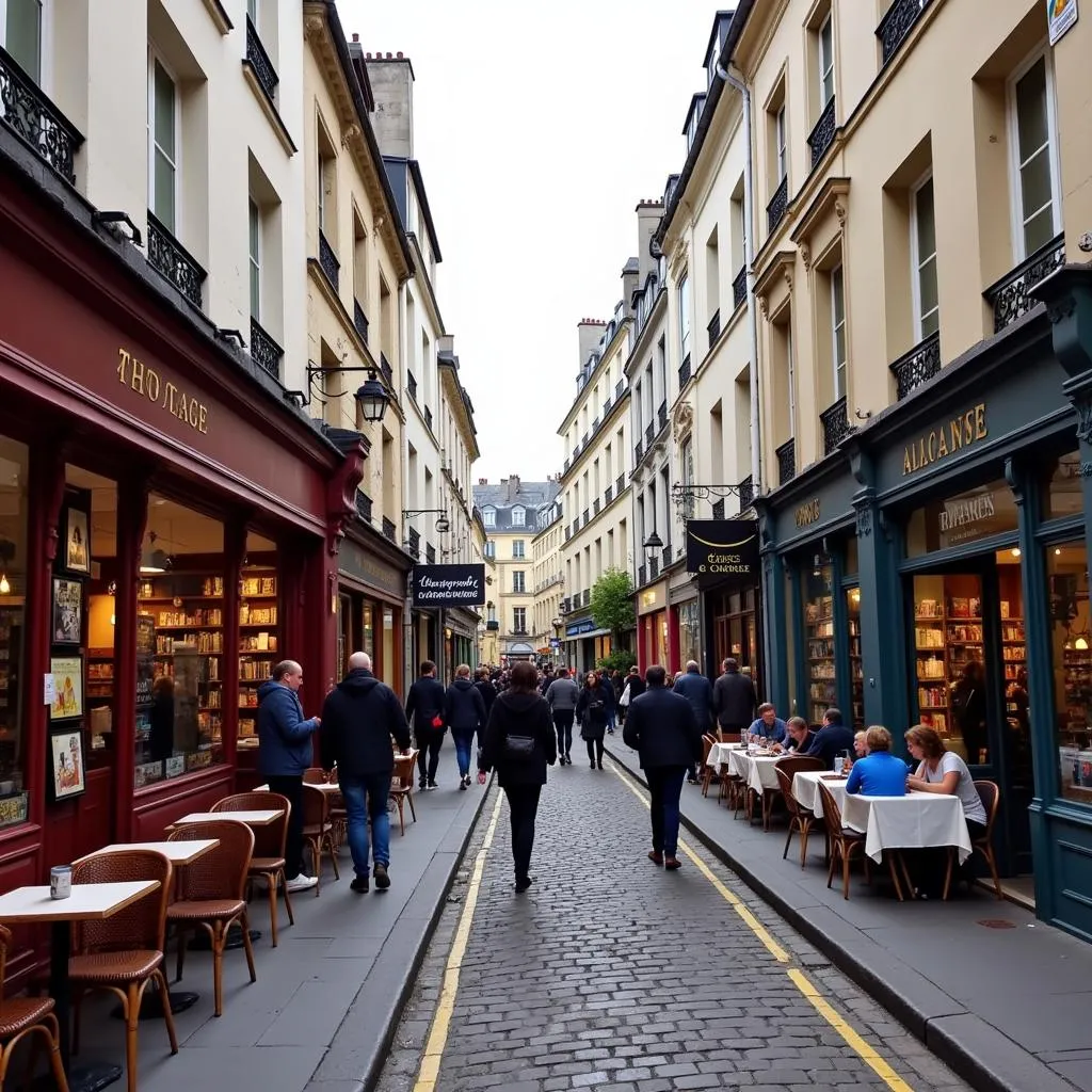 Bustling street scene in the Latin Quarter of Paris