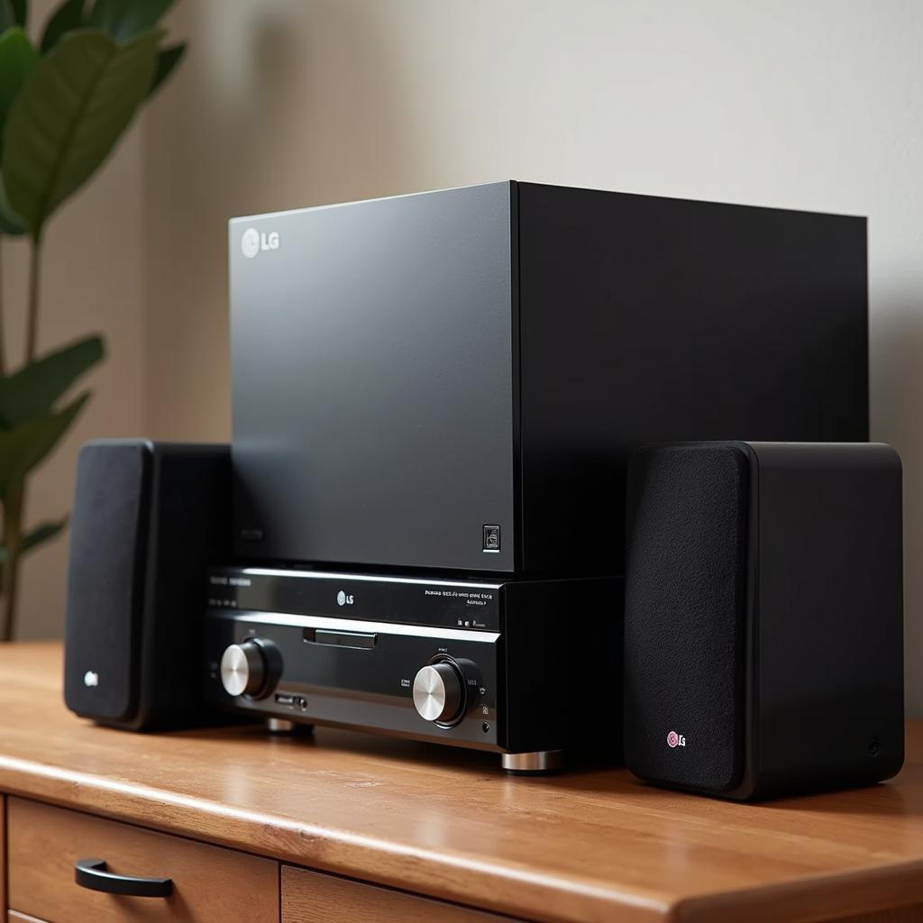 Components of an LG 5.1 home cinema system