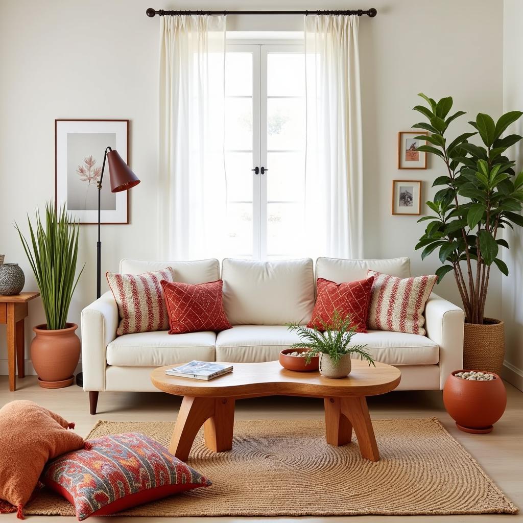 Living Room Decorated with Spanish Ethnic Cushions