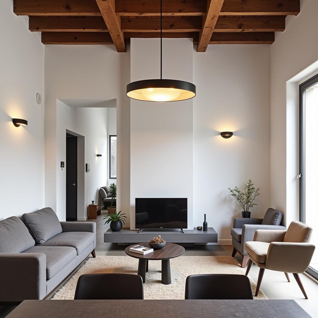 Modern lampara led illuminating a Livorno living room