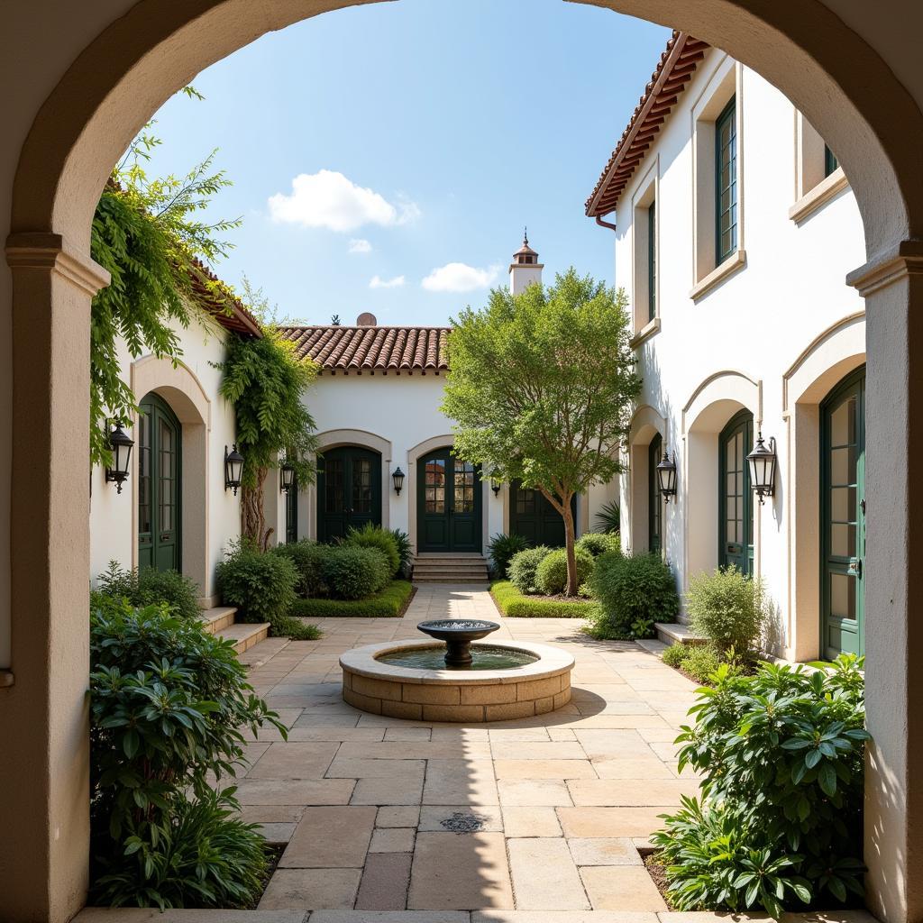 Traditional Llevant home with whitewashed walls and a central courtyard