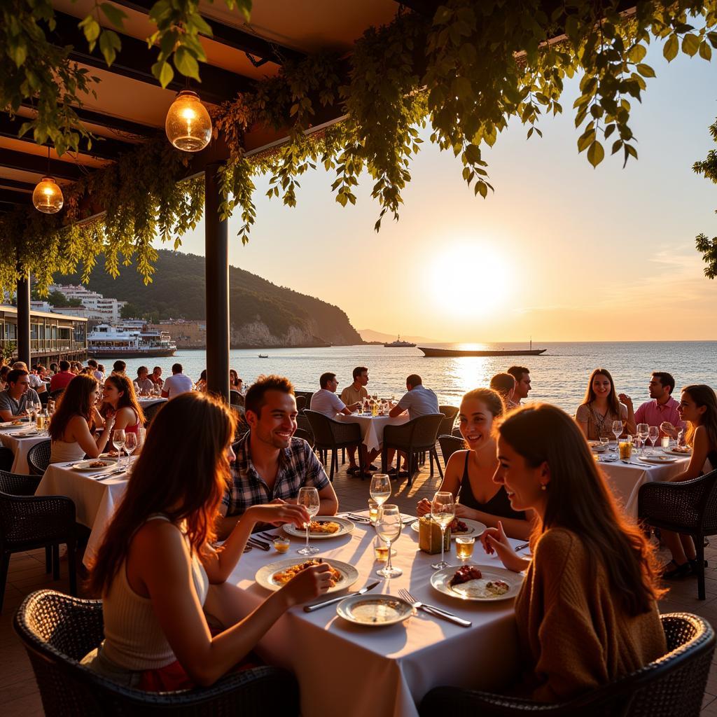 Enjoying a Delicious Meal with a Waterfront View in Lloret de Mar