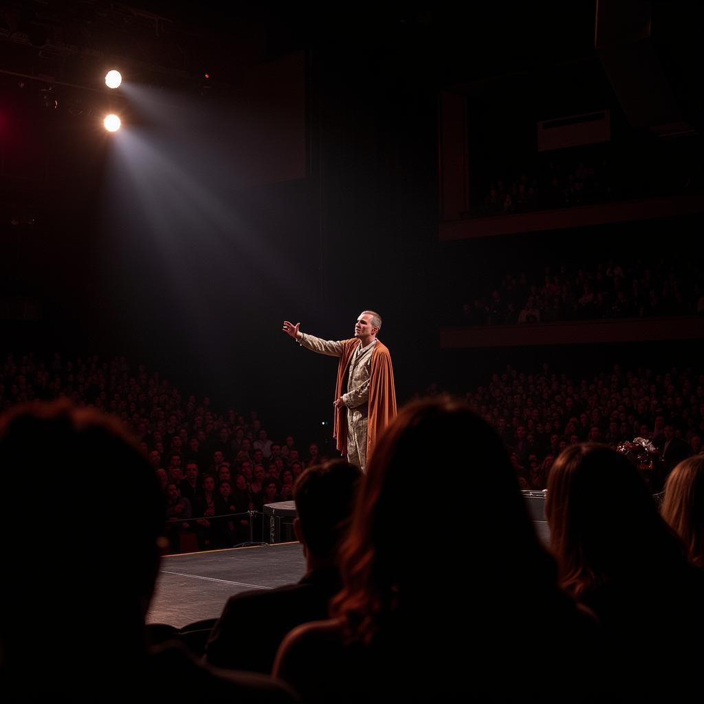 Lluís Homar performing on stage in a Barcelona theatre