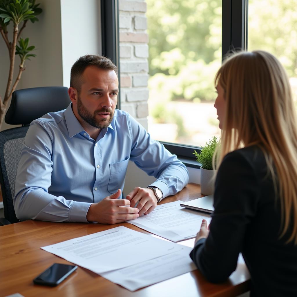 Homeowner and lender discussing loan modification