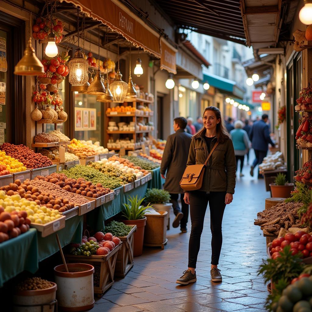 Homestay guest exploring a local market with their host