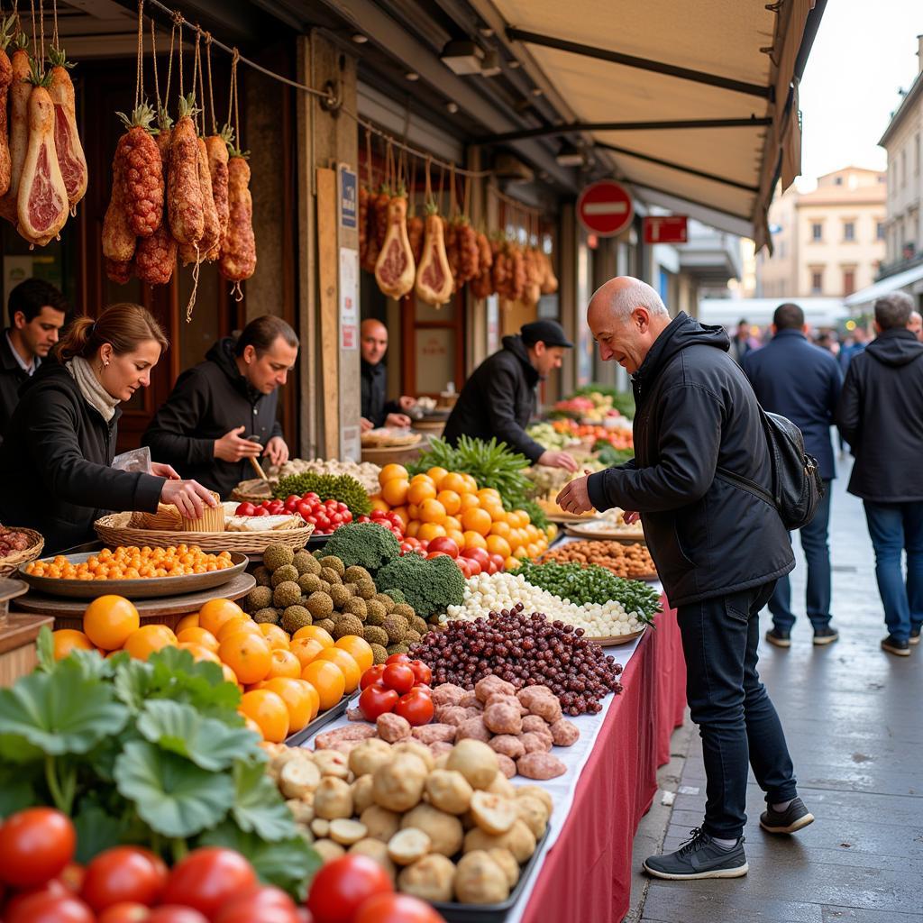 Bustling local market in Spain